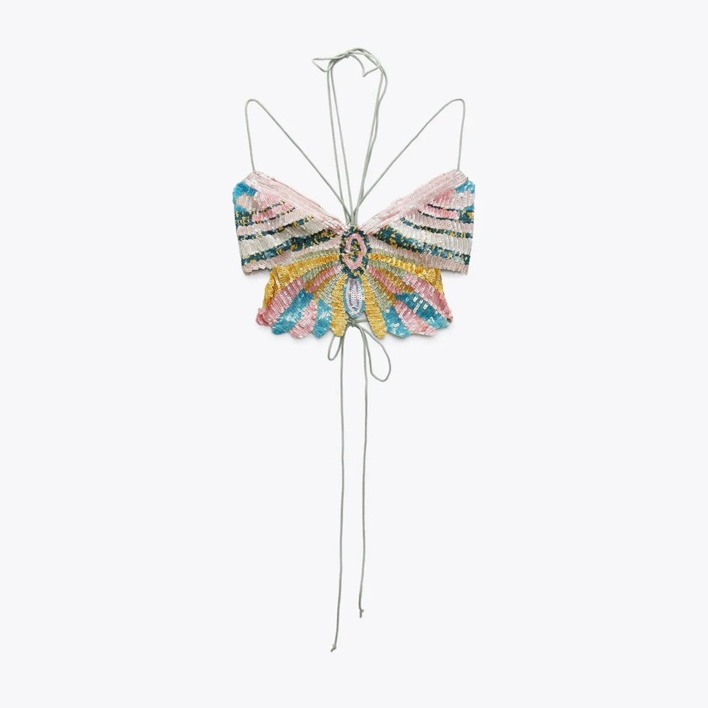 Colorful Sequin Butterfly Halter Top